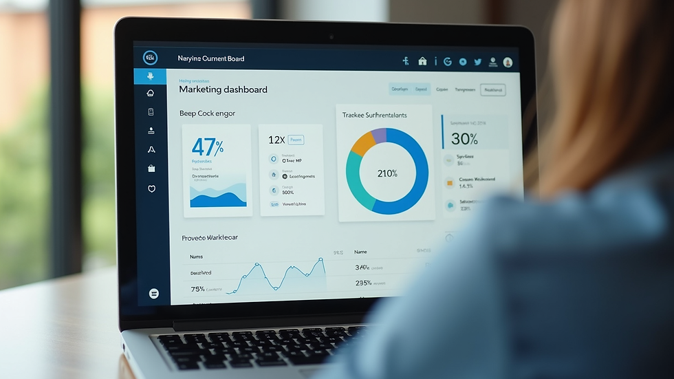 Eye-level view of a laptop screen showing personalized marketing dashboard
