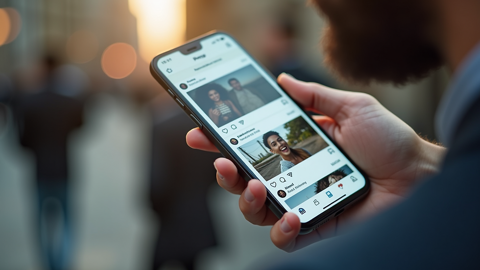 Close-up view of a smartphone displaying personalized content on social media