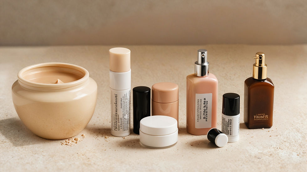 Collection of lip balms cosmetics and skin care products.