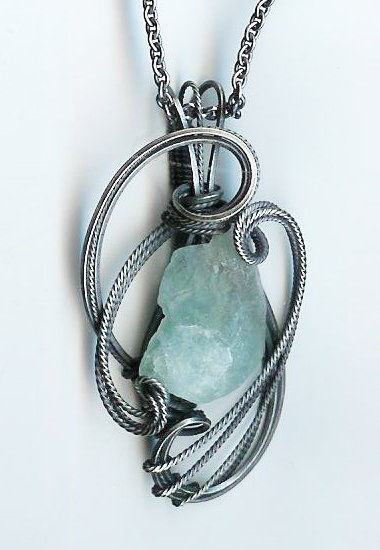 Sculpted Pendant in 925 Silver and Fluorite.
