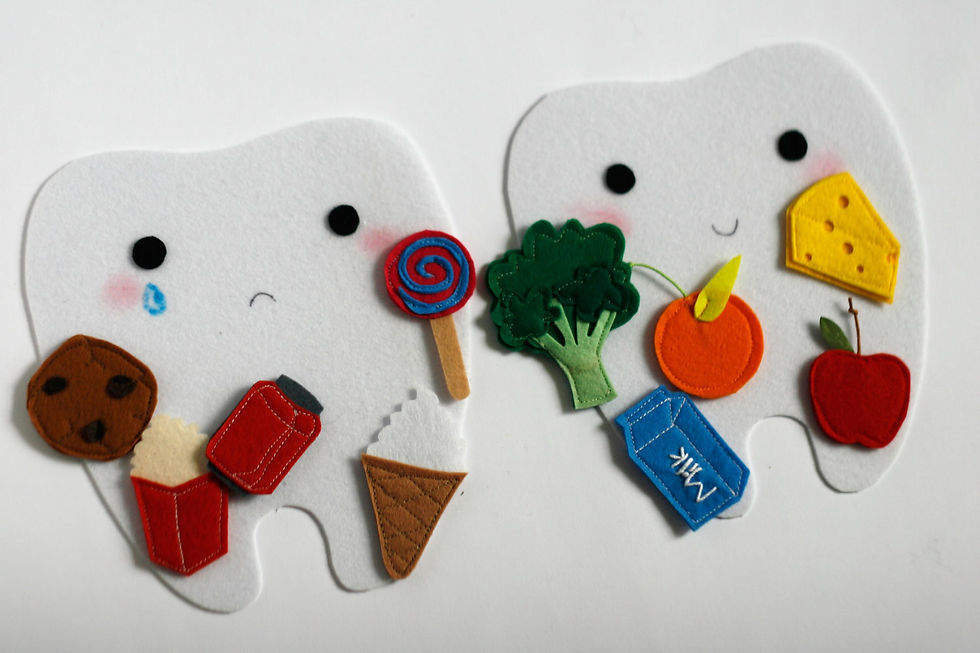 Thumbnail: Little Happy tooth - Sad tooth, 15x17cm tooth, Set of 2 teeth+10 food pcs