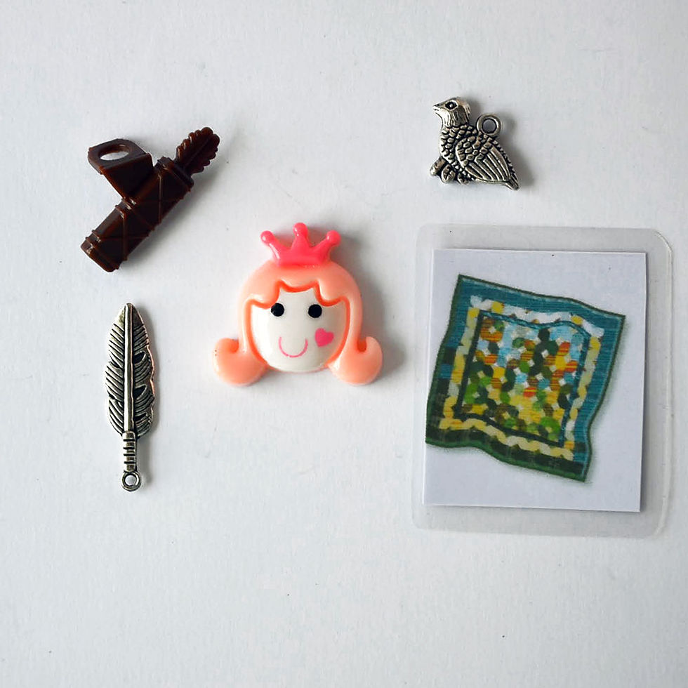 Letter Q I spy trinkets, ABC alphabet box fillers by TomToy