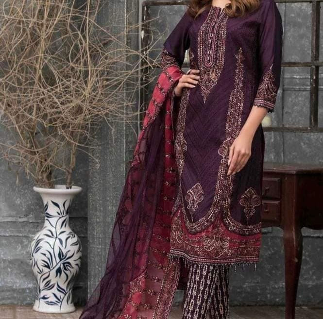 Purple Fancy Lawn Aari Embroidered