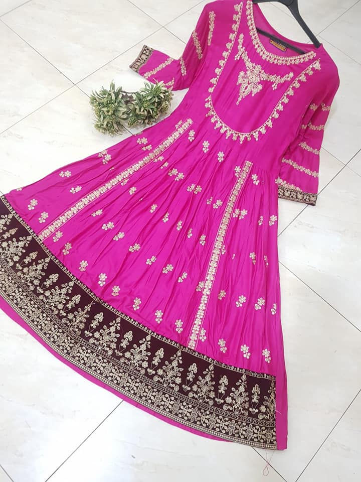 Thumbnail: Embroidered Long Maxi with Velvet Border