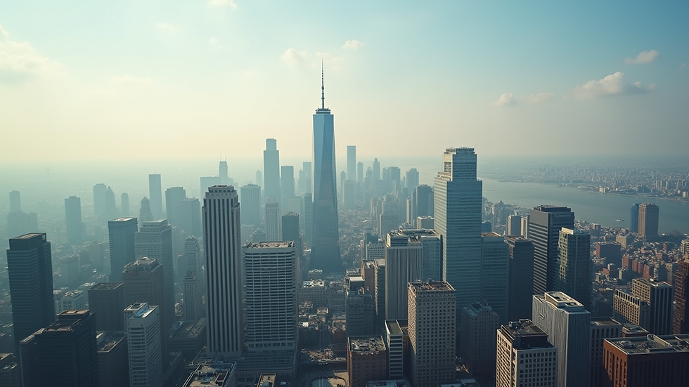 High angle view of a city skyline with modern architecture