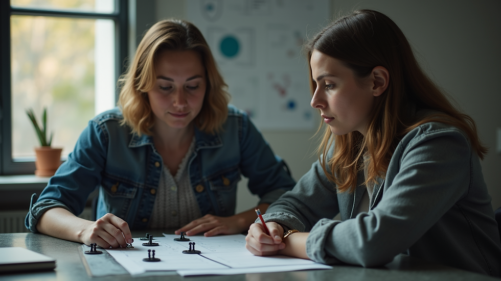 High angle view of a teacher explaining game mechanics to a student