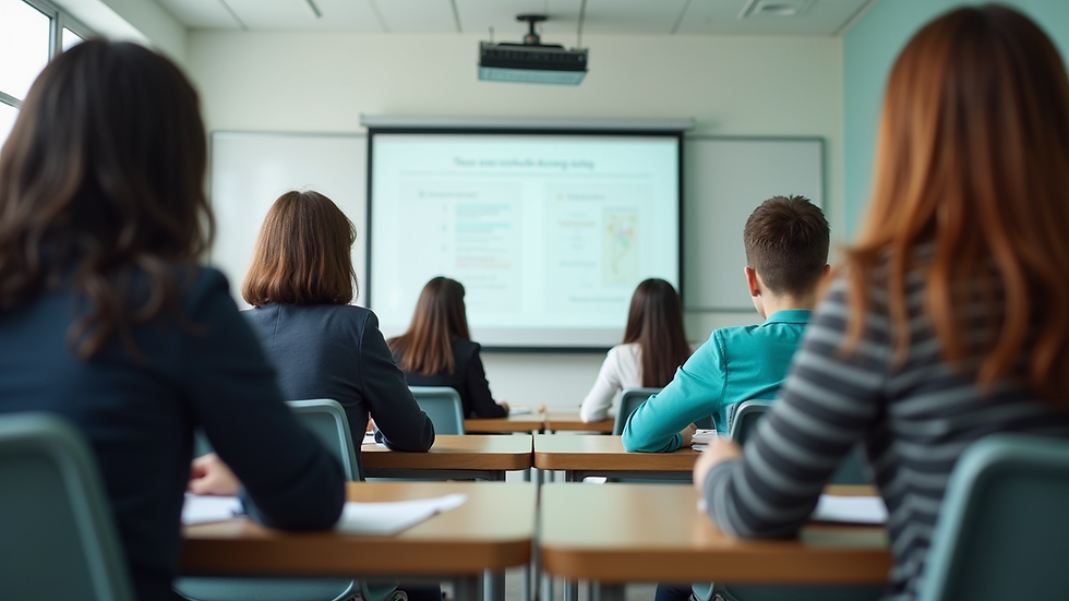 Eye-level view of a classroom with students engaged in interactive learning