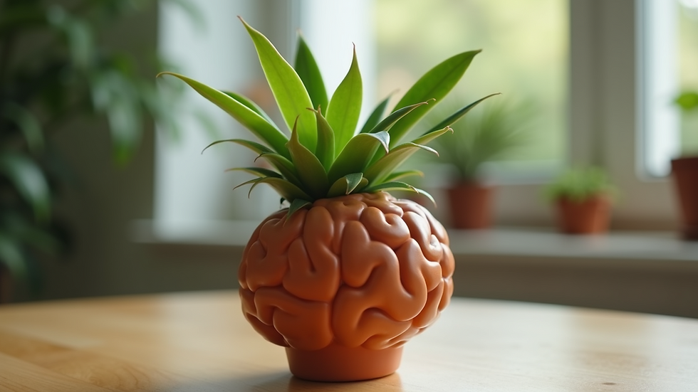 Close-up view of a brain-shaped plant pot