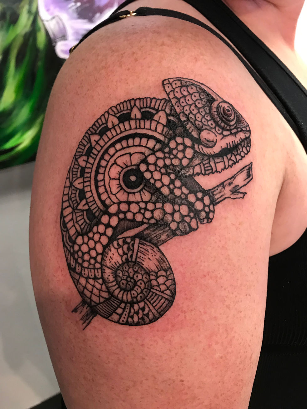 Illustrative Mandala Chameleon - Black ink only