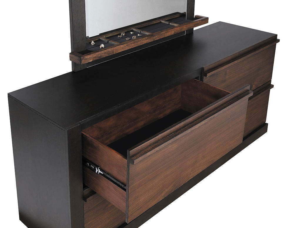 Thumbnail: "Azalia" Dresser and Mirror in Black and Walnut Finish Open Drawer