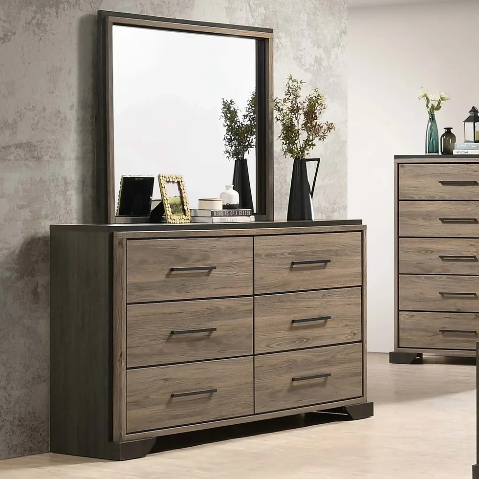 Thumbnail: Baker Dresser and Mirror in Taupe and Brown Angle Room Scene