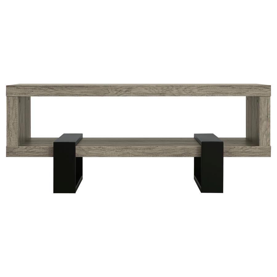 Thumbnail: "Dinard" Modern Coffee Table with Shelf Grey Driftwood Front View Silo