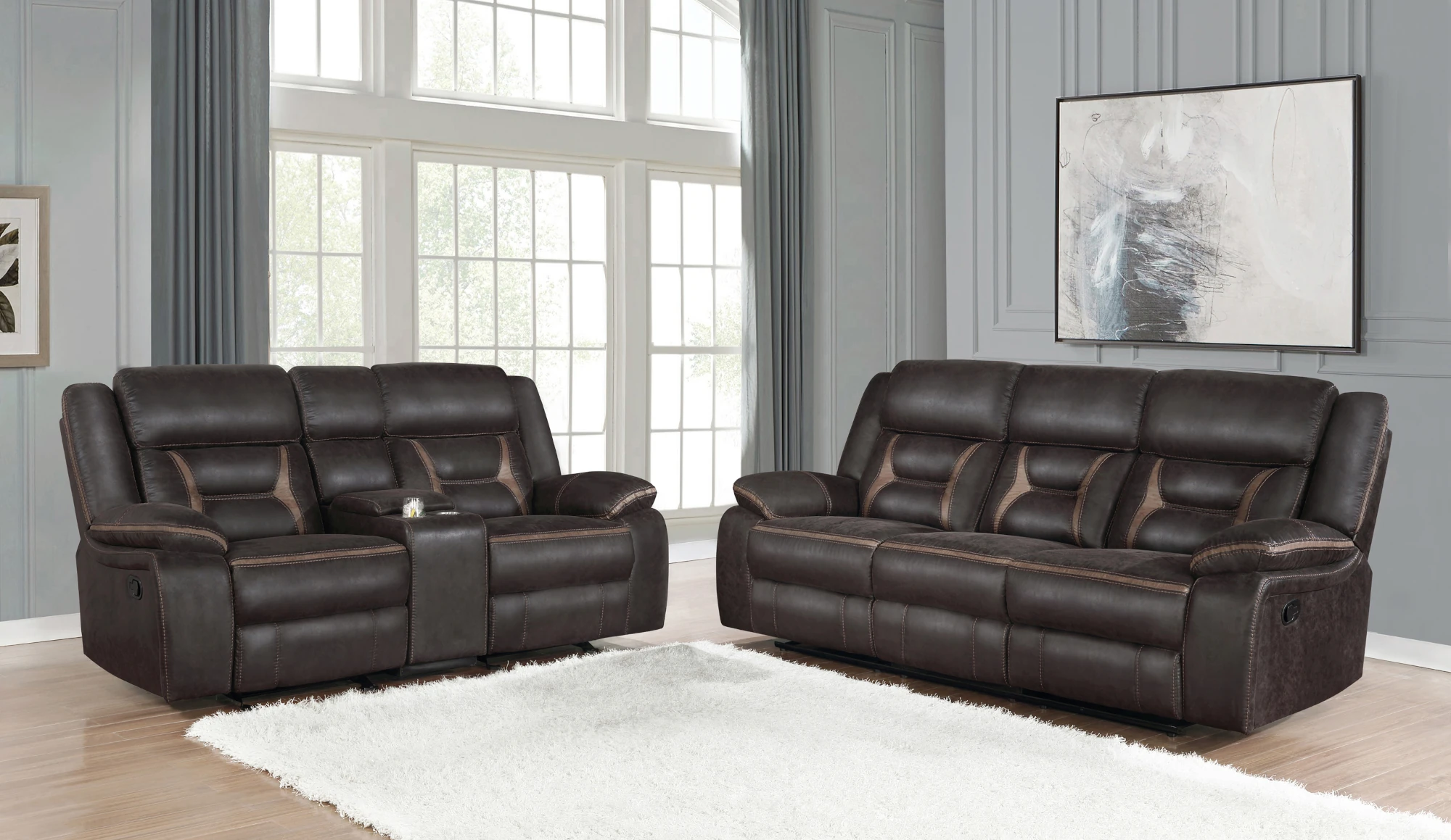 Houston Reclining Living Room Set in Brown Leatherette Room Scene