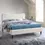 Thumbnail: Platform Bed Frame in Light Beige Vinyl Upholstery Room Scene