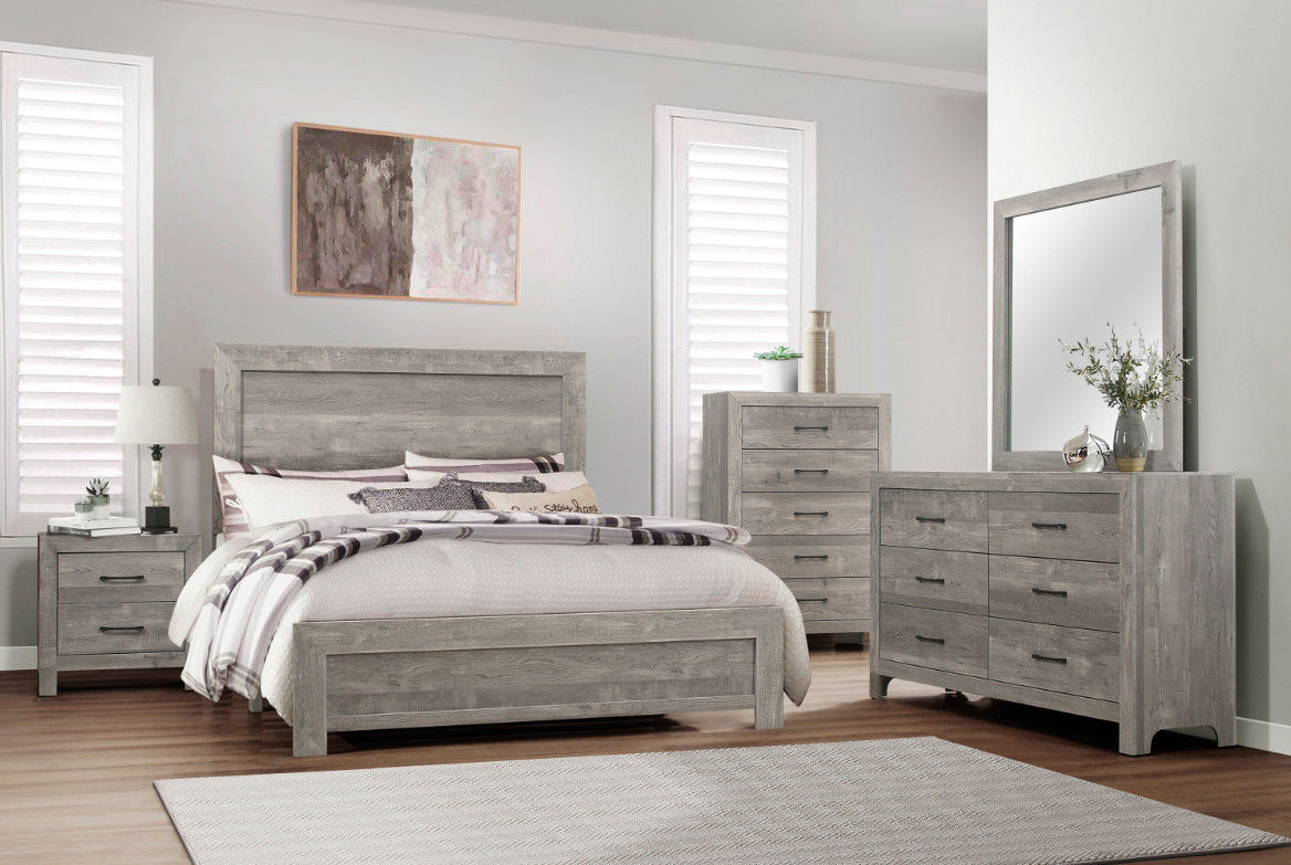 "Lexie" 4 Pcs Bedroom Set in Rustic Grey Finish Room Scene