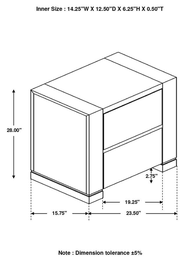 Miniatura: Lorenzo 2-Drawer Nightstand Dark Grey Dimensions Guide