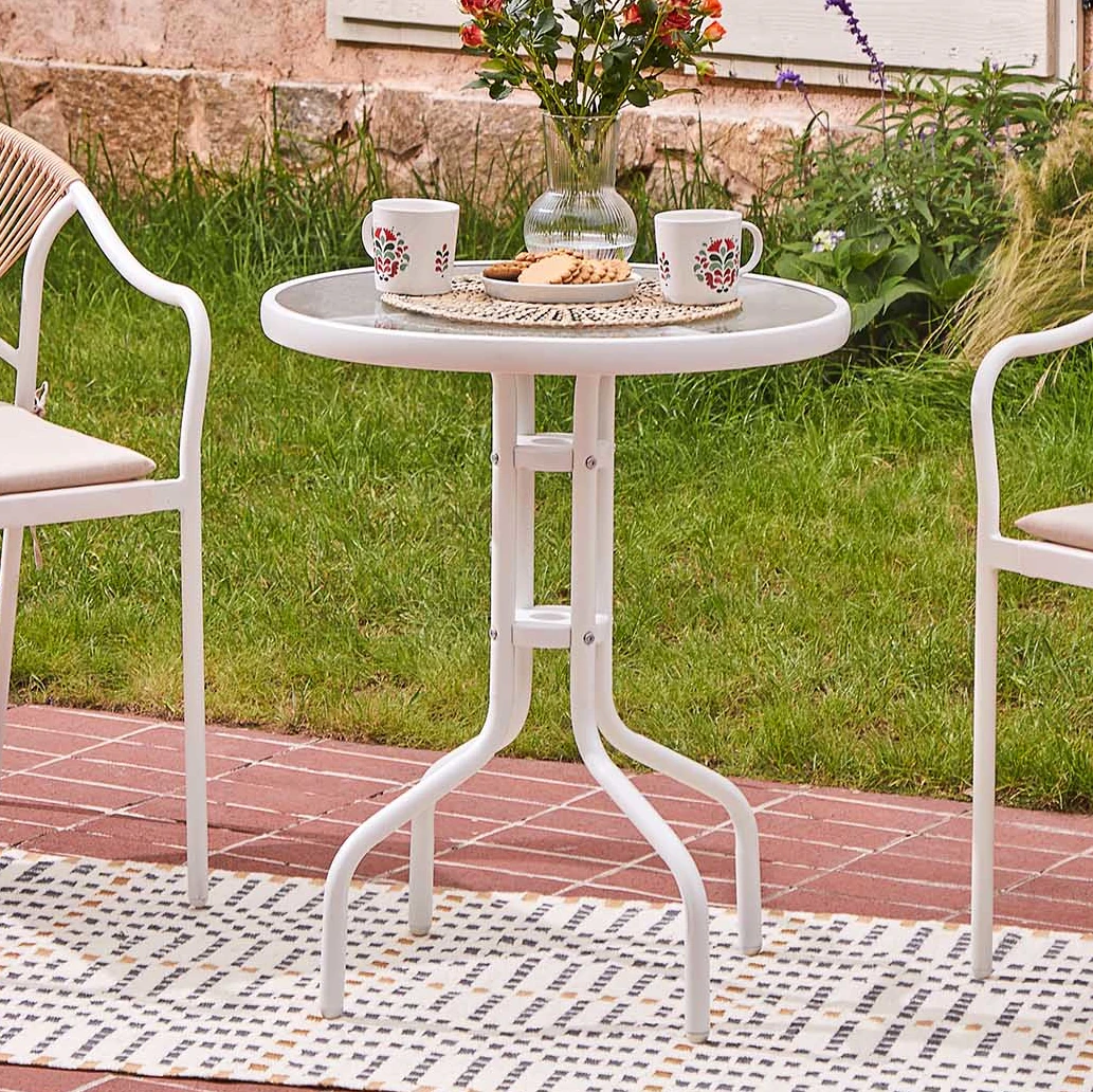 Sophie Bistro Table for Patio in Rattan and Aluminum Outdoor Scene