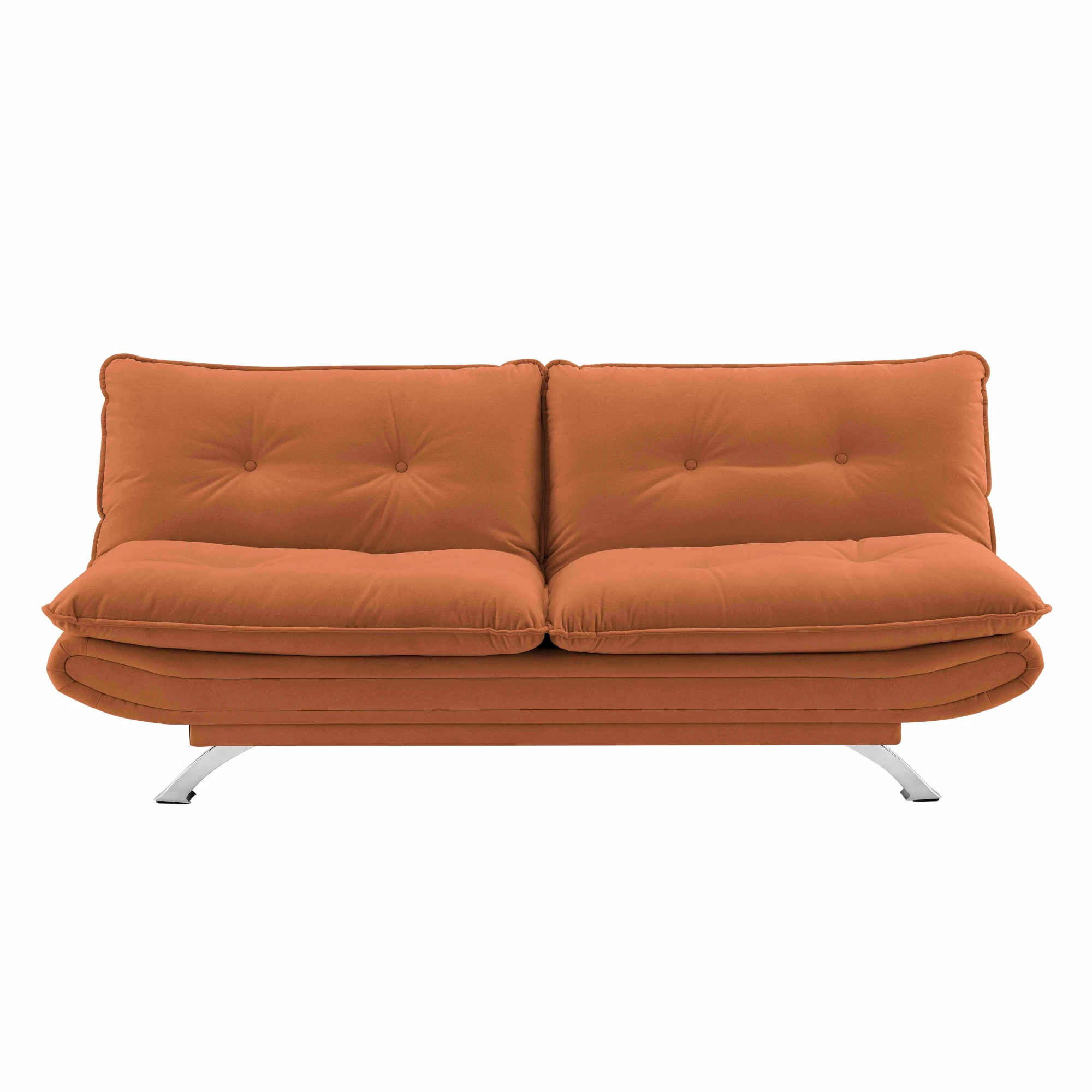 Tania Plush Futon Sofa Upholstered in Orange Velvet Front View Silo