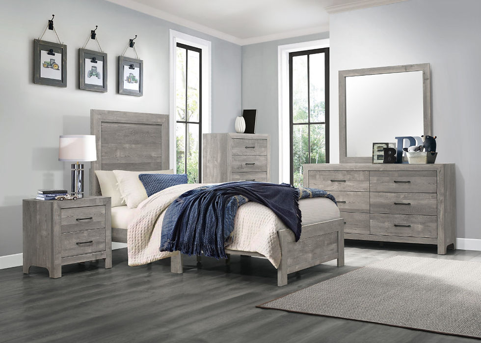 "Lexie" 4 Pcs Twin Bedroom Set in Rustic Grey Finish Room Scene