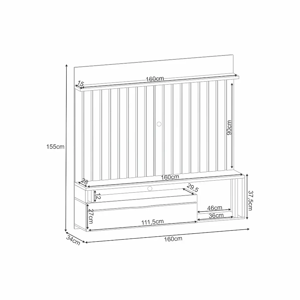 Thumbnail: Self Modern Floating TV Cabinet Dimensions Outline