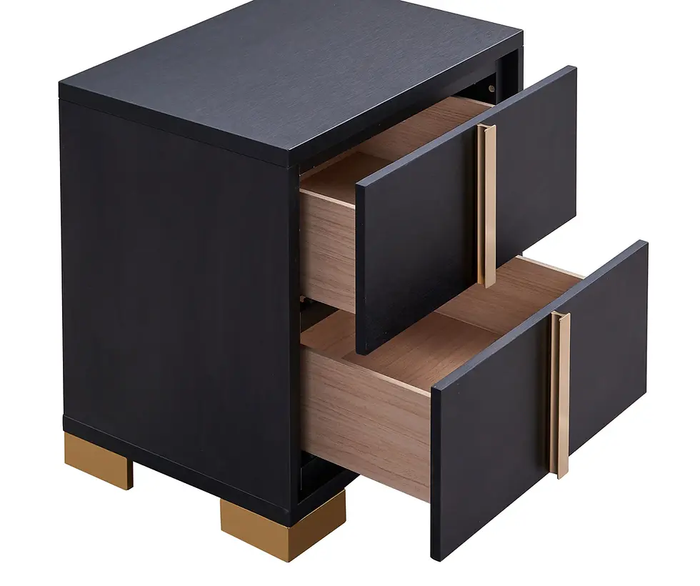 Thumbnail: Marceline 2 Drawers Black Nightstand with Open Drawers