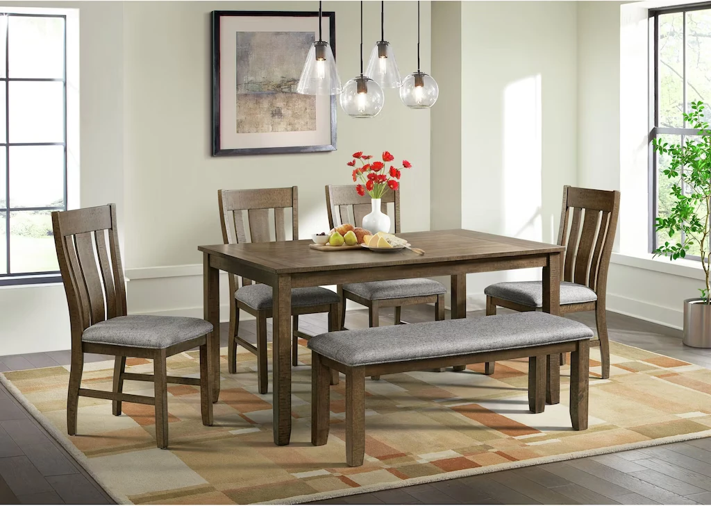 Everett 6 Pieces Dining Table Set with Bench Room Scene