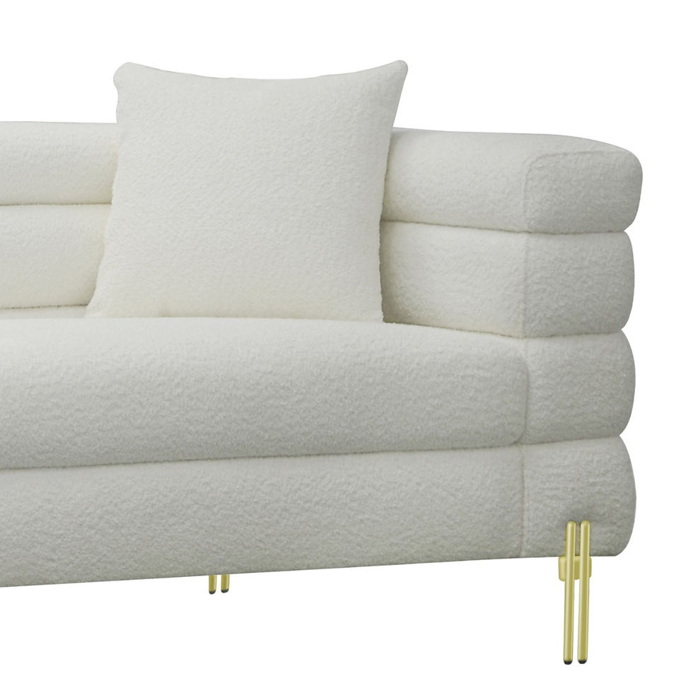 Miniatura: "Huggins" Upholstered Sofa in Wooly Ivory Fabric Right Arm Detail