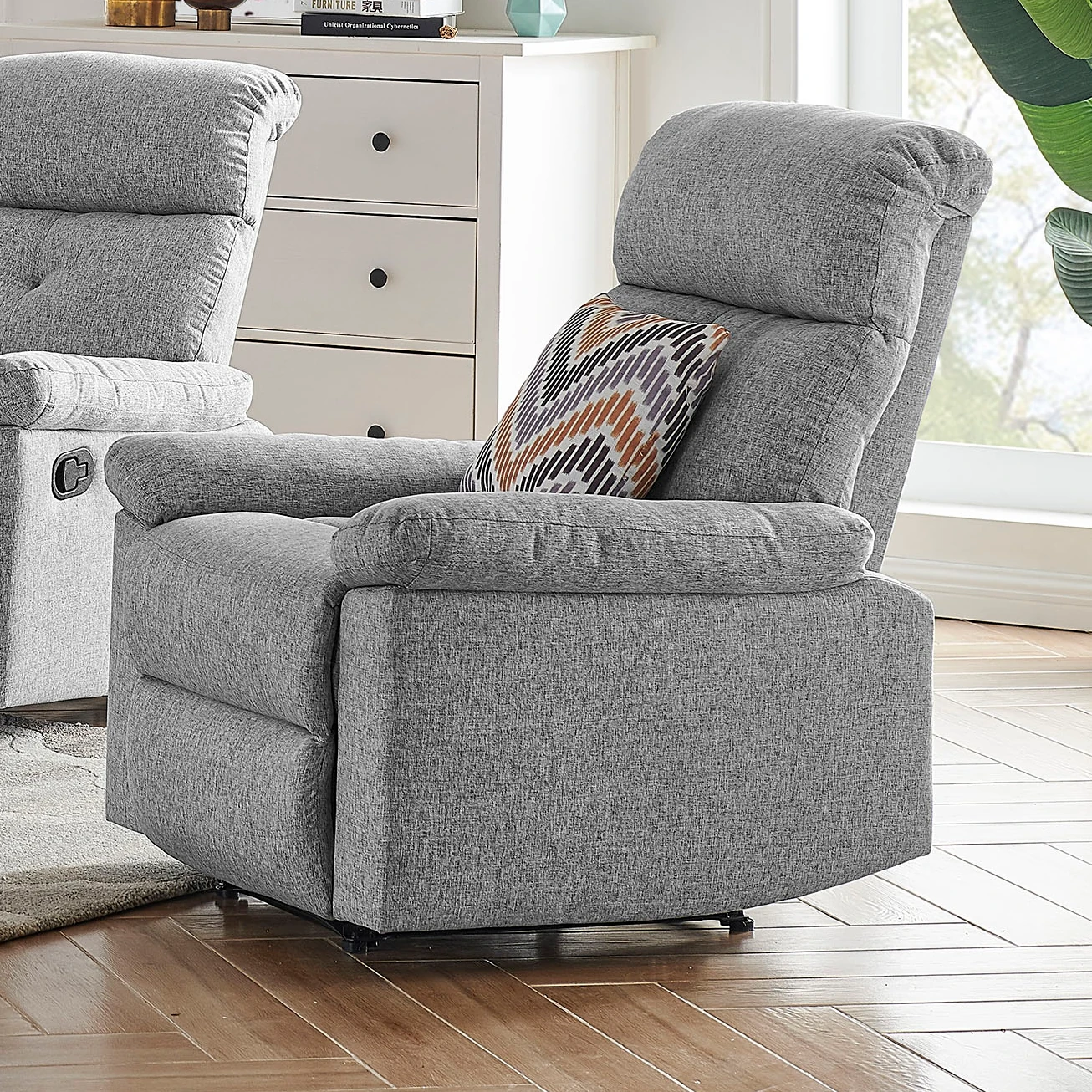 Noemi Modern Recliner Chair in Light Grey Fabric