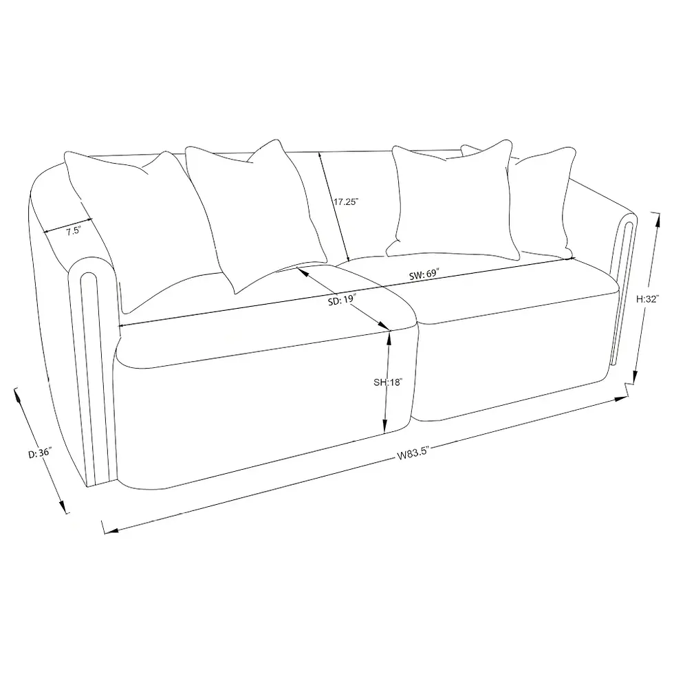 Miniatura: Townsend Chenille Upholstered Sofa Dimensions drawings