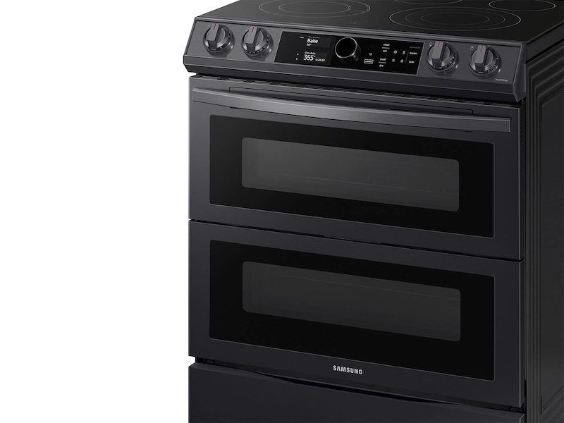 Samsung 6.3 cu ft. Slide-in Electric Range with Air Fry & Flex Duo  Black Steel Angle View Detail