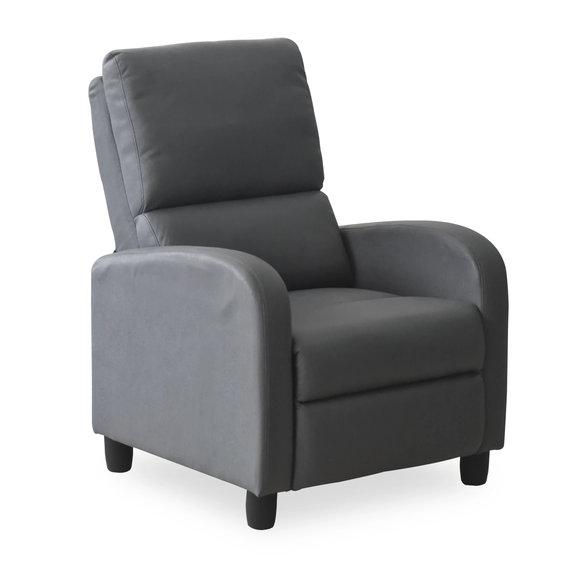 Fred Push Back Recliner Chair in Grey Performance Fabric Angle View