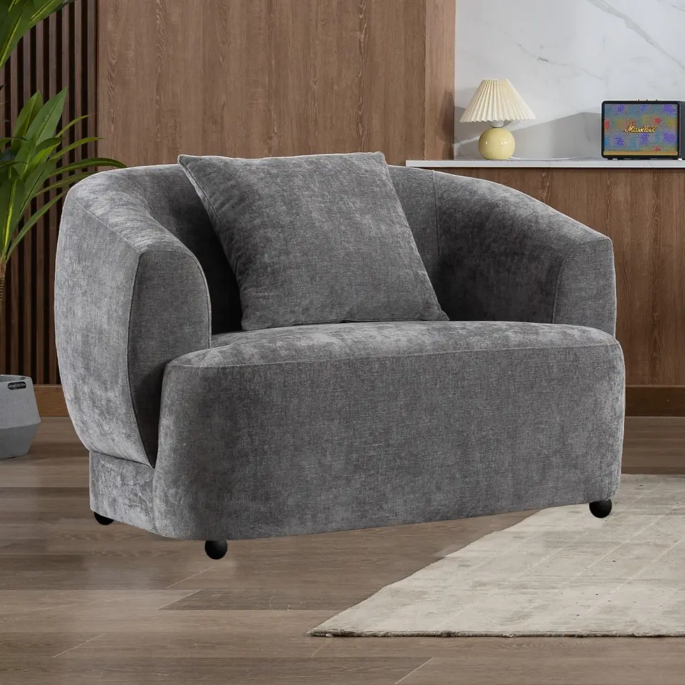 Travis Barrel Back Accent Chair in Grey Fabric Room Scene
