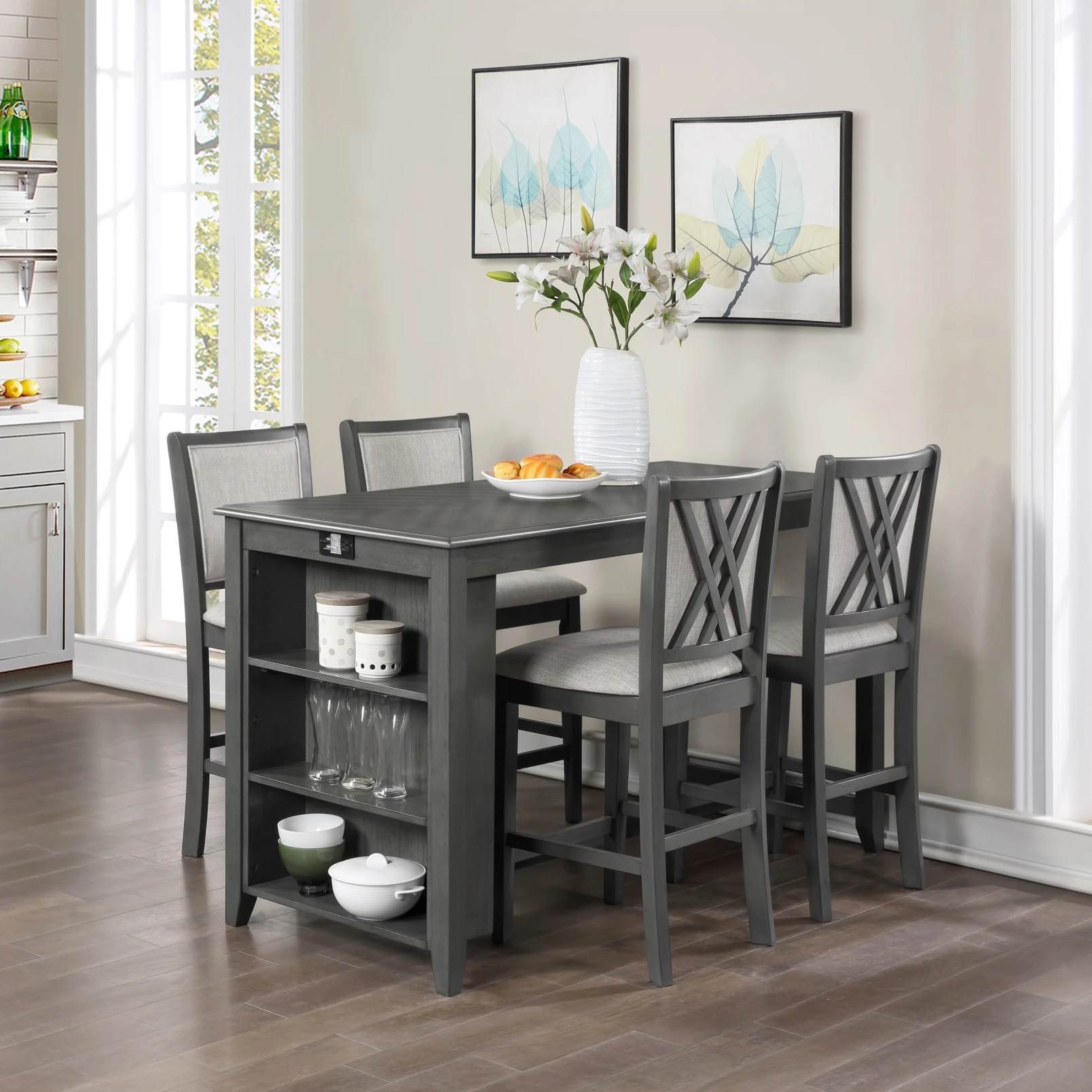 Amy Counter Height Dining Table Set in Grey Room Scene