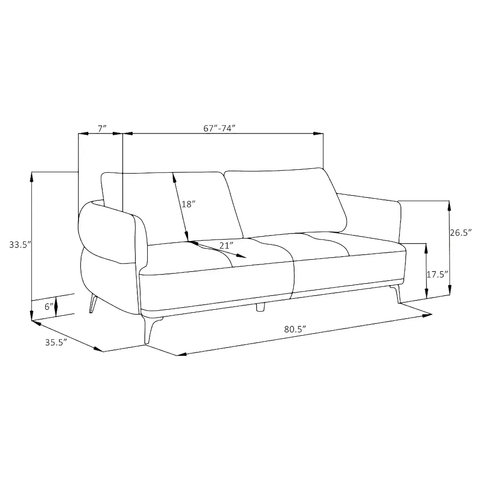 Thumbnail: Lively Loveseat Upholstered in Blue Chenille Dimensions outline