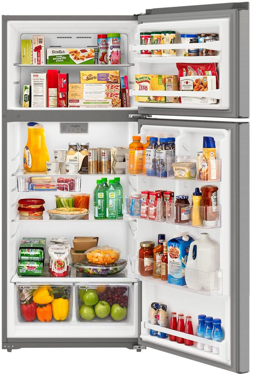 Thumbnail: Whirlpool 16.3 Cu. Ft. Top-Freezer Refrigerator Front View Open with Food