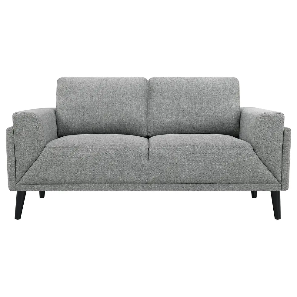 Miniatura: Rilynn Modern Loveseat Upholstered in Grey Fabric Front View Silo