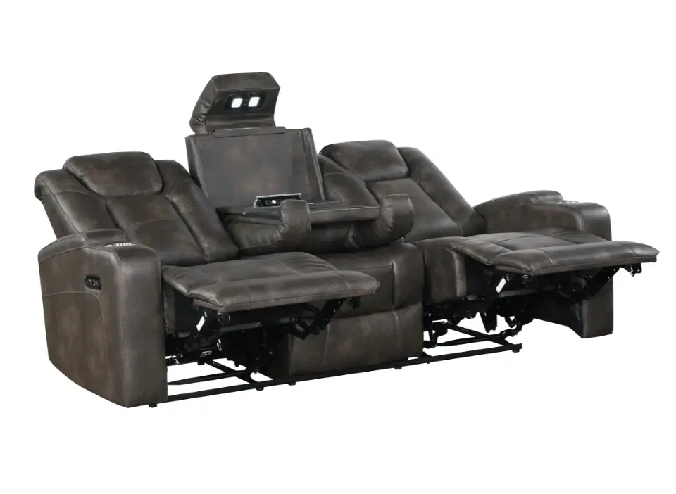 Thumbnail: Quantum Power Recliner Sofa in Brown Angle View open Seats