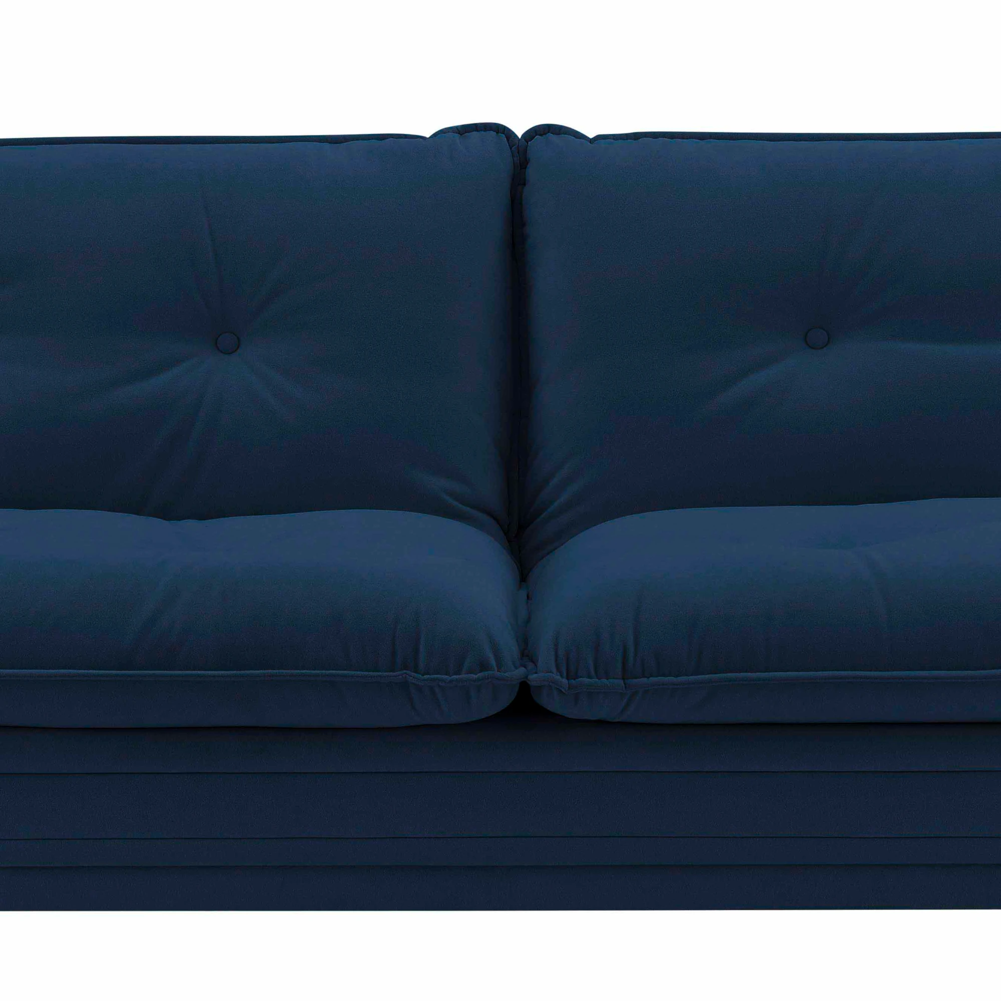 Tania Plush Futon Sofa Upholstered in Blue Velvet Cushion Detail