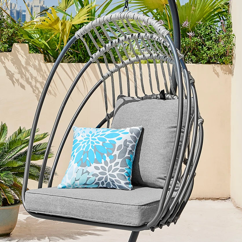 Lucia Outdoor Hanging Egg Chair in Grey Seat Detail