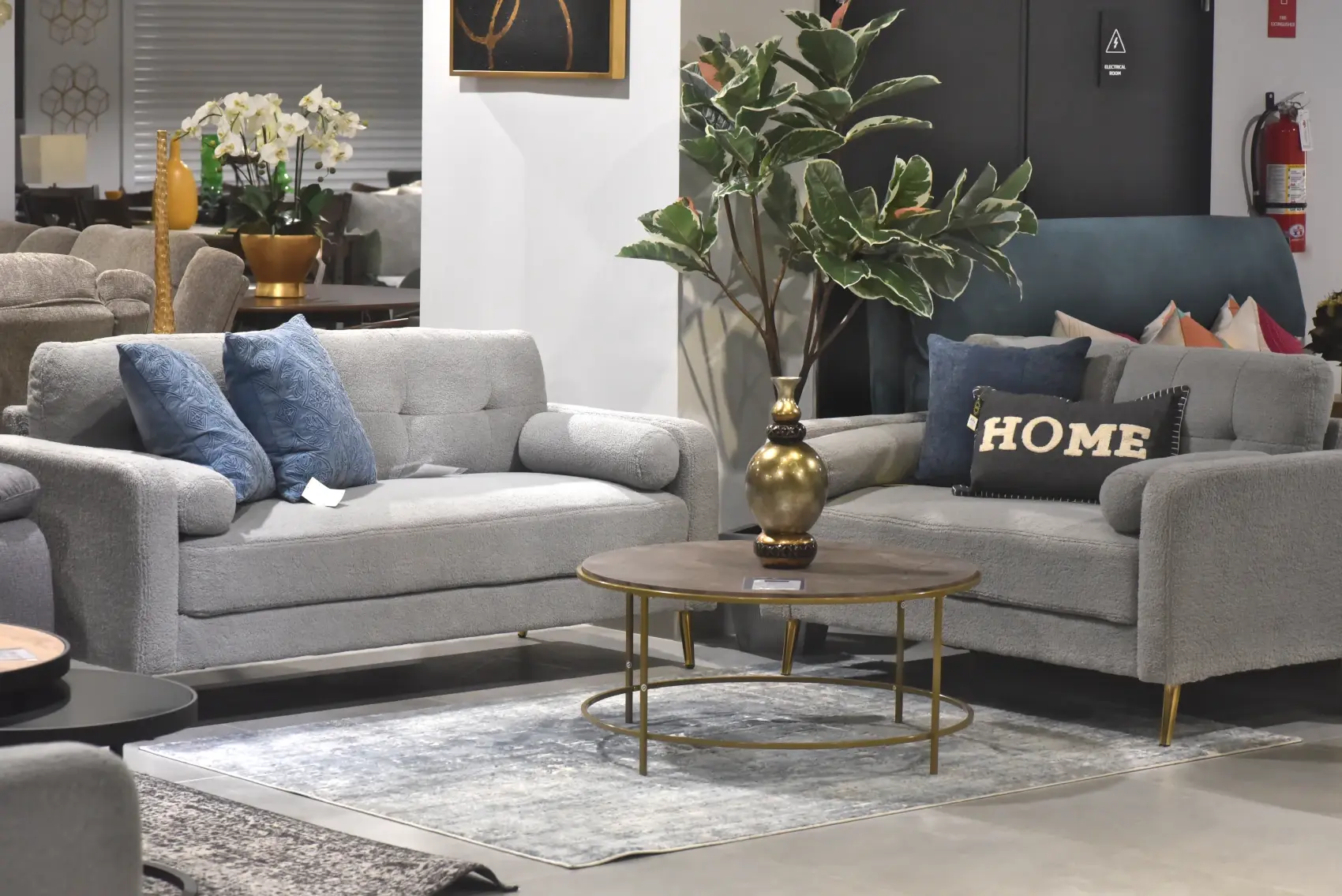 Betty Sofa Set Collection Upholstered in Boucle Fabric Showroom Scene