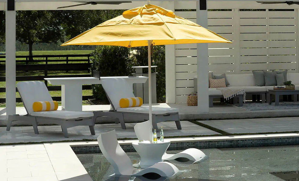 Thumbnail: Ledge Lounger "Signature" Low Back Chair in White in Pool with Umbrella
