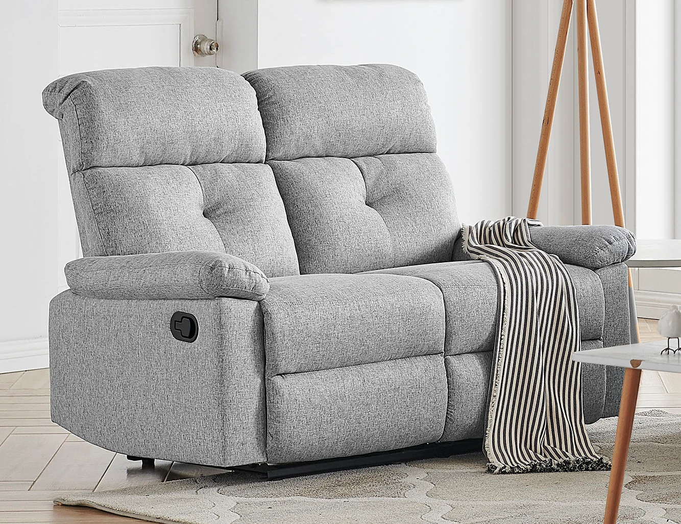 Noemi Contemporary Recliner Loveseat in Light Grey Fabric