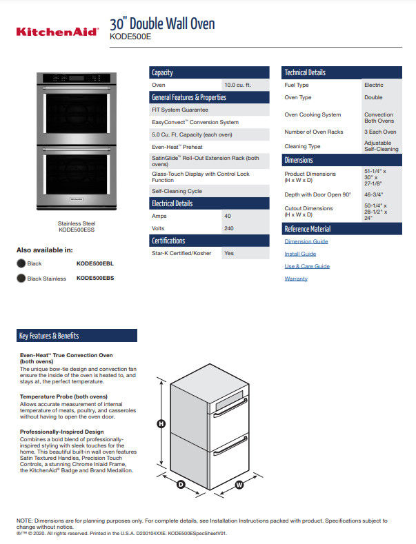 Miniatura: "KITCHEN AID" ELECTRIC DOUBLE WALL OVEN WITH EVEN HEAT™ IN STAINLESS STEEL MEASURE GUIDE