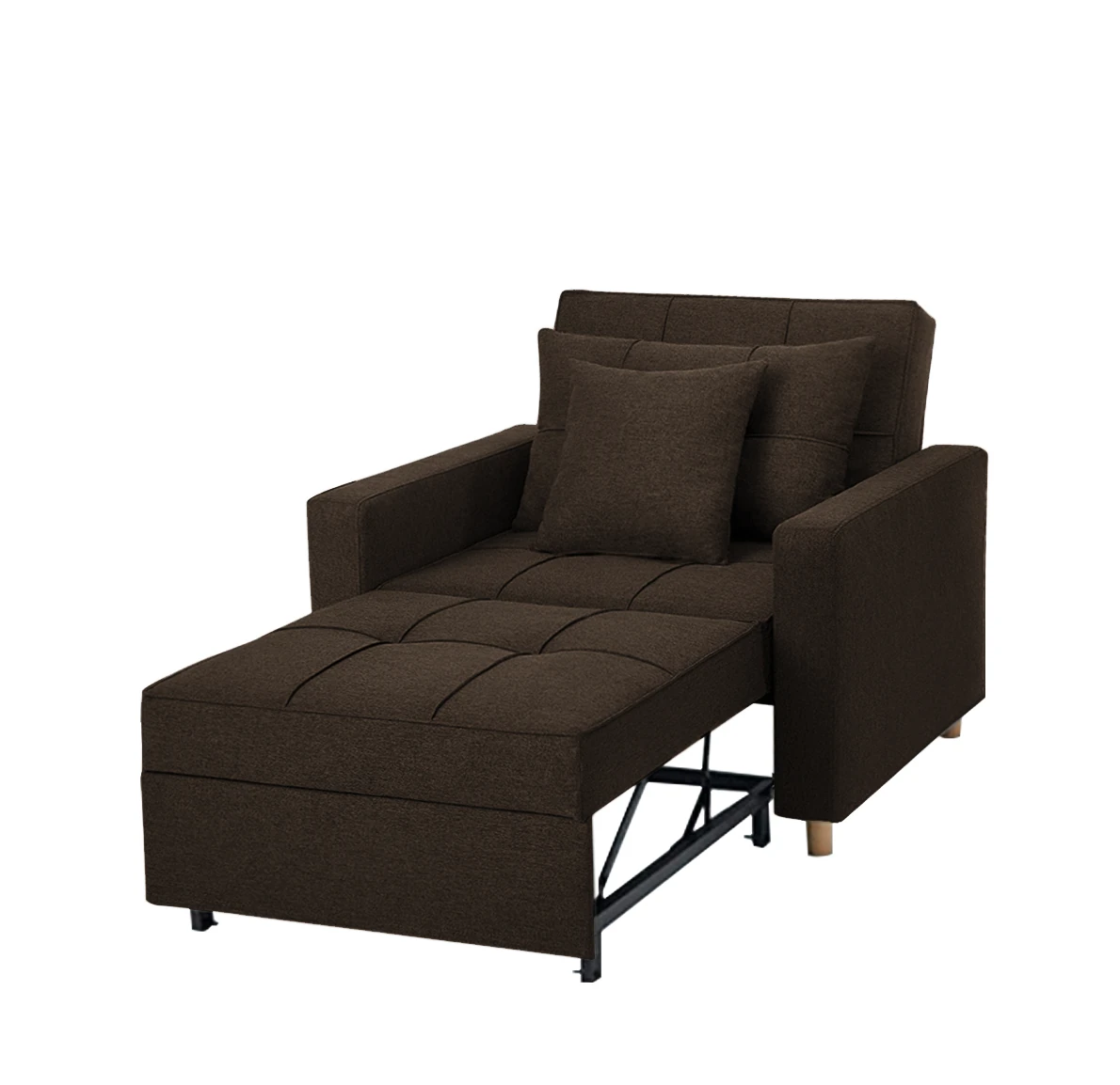 "Oliver" Futon Chair in Brown Fabric Angle View Open Seat