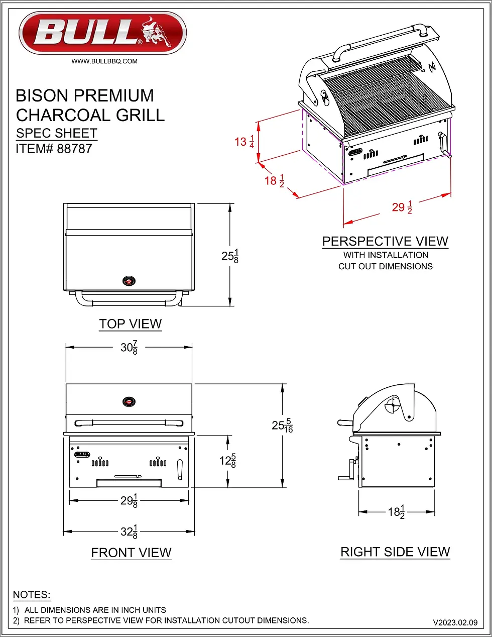 Miniatura: Bull BBQ Bison Premium Outdoor Charcoal Grill Head Spec Sheet