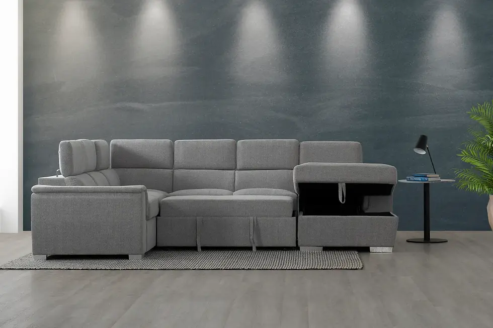 Edita Convertible Sleeper Sectional in Grey Fabric Room Scene