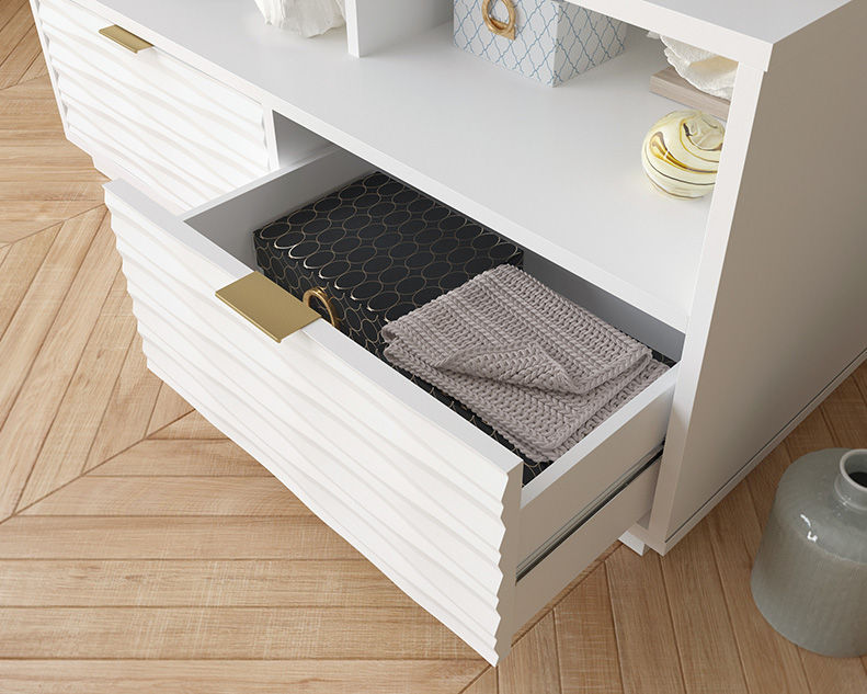 Thumbnail: Morgan Main White TV Stand with Storage Open drawer