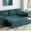 Miniatura: Samantha Upholstered Sleeper Sofa Sectional With Storage Chaise in Teal Room Scene Open