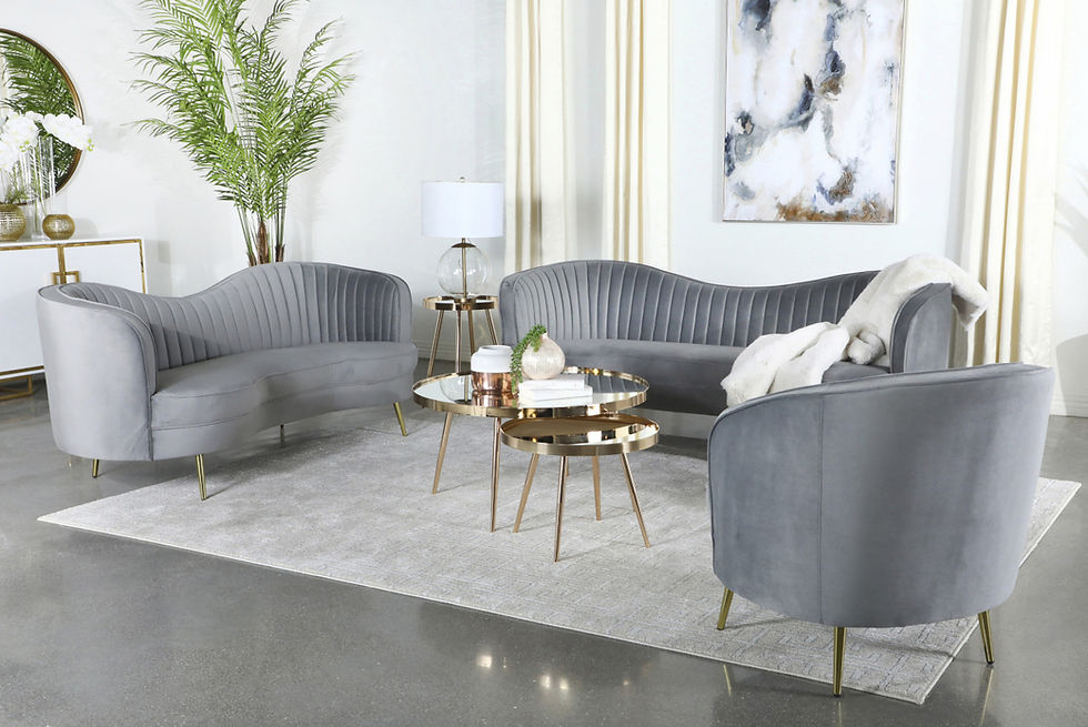 “Sofia” 2 Pcs Living Room Set in Grey Velvet and Golden Legs Room Scene