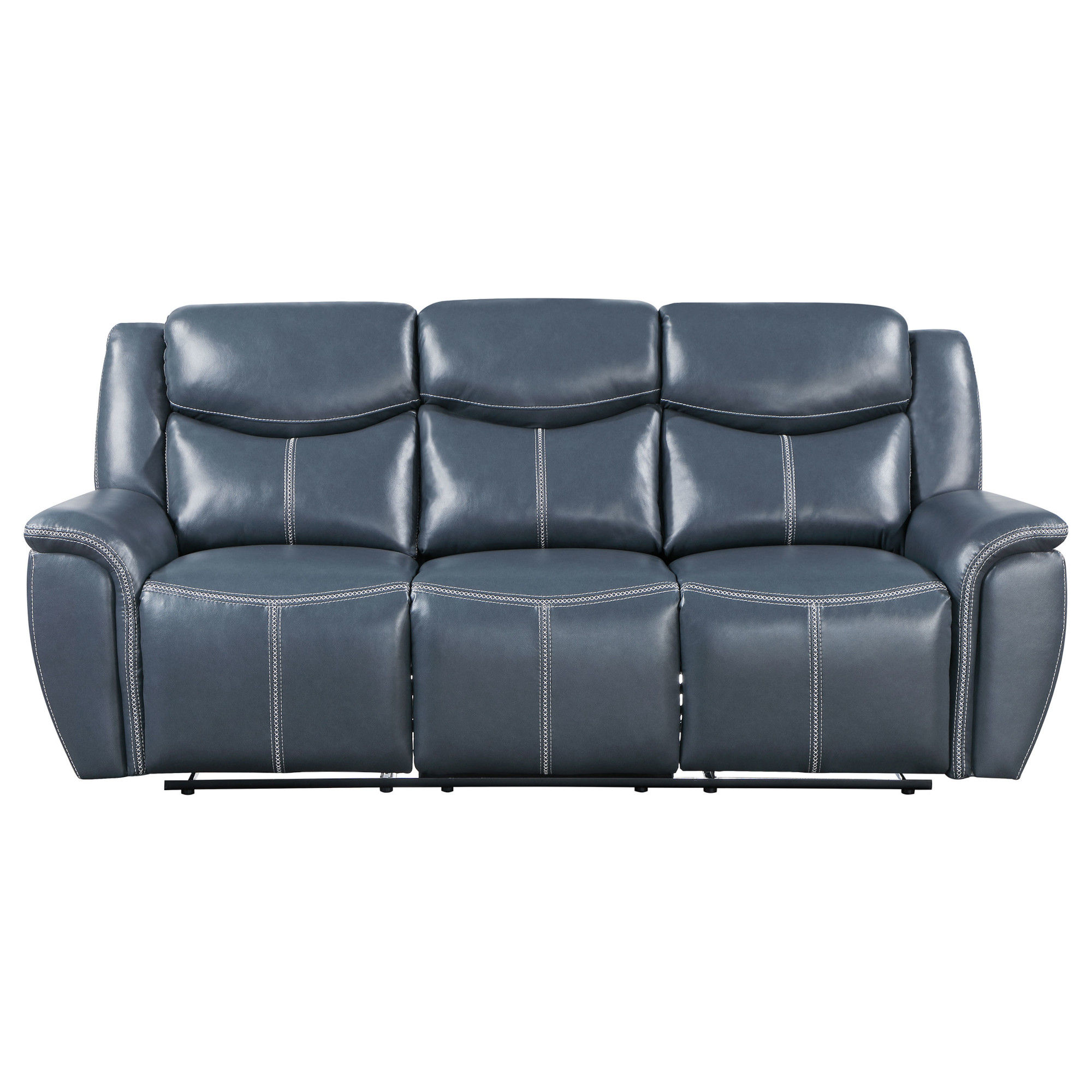 Sloane Recliner Sofa in Blue Faux Leather Front View